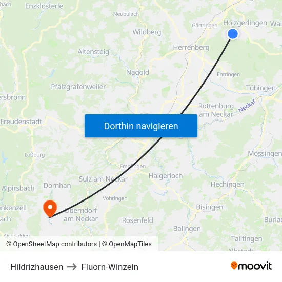 Hildrizhausen to Fluorn-Winzeln map