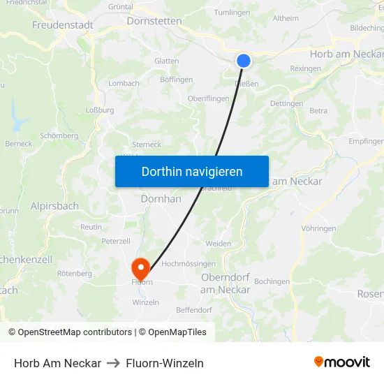 Horb Am Neckar to Fluorn-Winzeln map