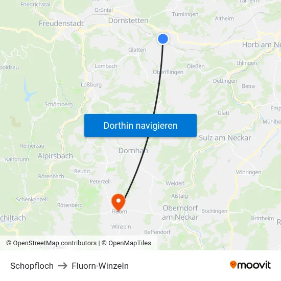 Schopfloch to Fluorn-Winzeln map