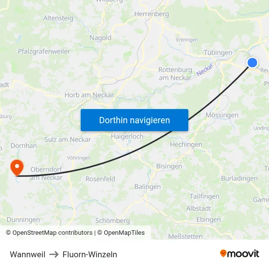 Wannweil to Fluorn-Winzeln map