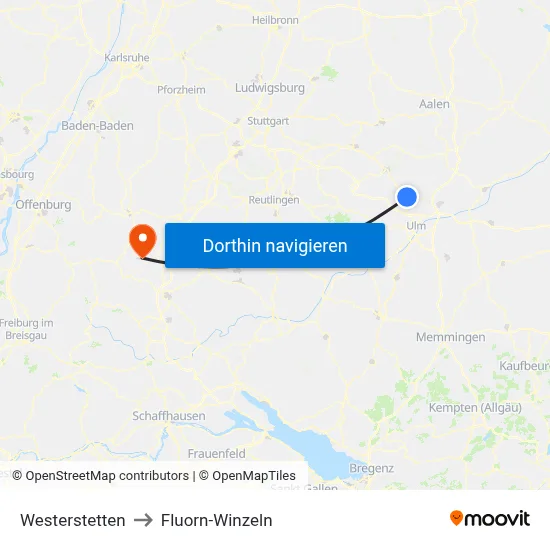 Westerstetten to Fluorn-Winzeln map