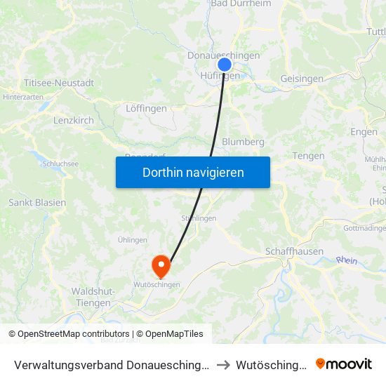 Verwaltungsverband Donaueschingen to Wutöschingen map