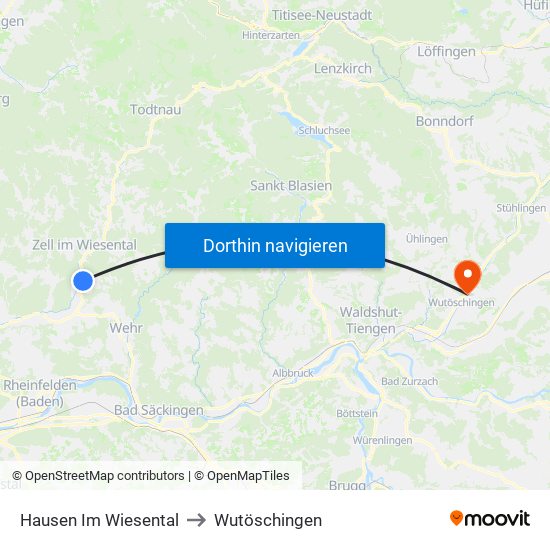 Hausen Im Wiesental to Wutöschingen map