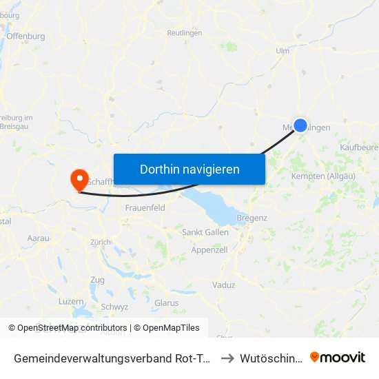 Gemeindeverwaltungsverband Rot-Tannheim to Wutöschingen map