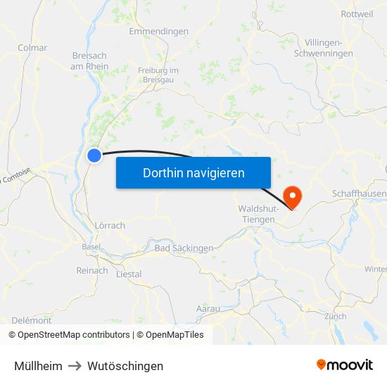 Müllheim to Wutöschingen map