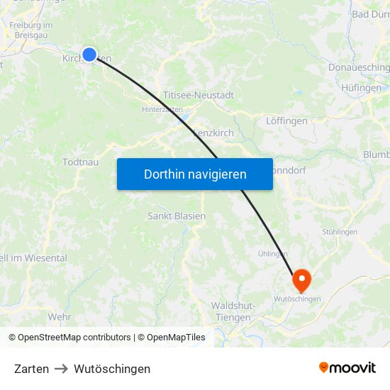 Zarten to Wutöschingen map