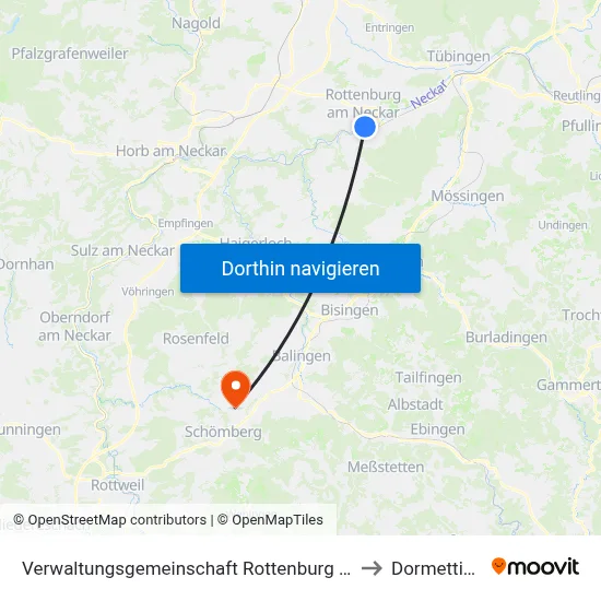Verwaltungsgemeinschaft Rottenburg am Neckar to Dormettingen map