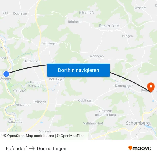 Epfendorf to Dormettingen map