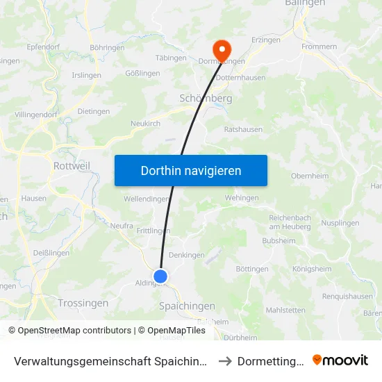 Verwaltungsgemeinschaft Spaichingen to Dormettingen map