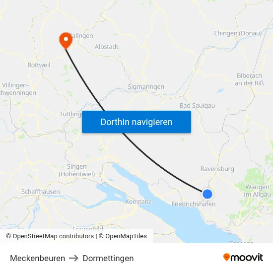 Meckenbeuren to Dormettingen map