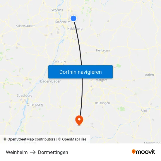 Weinheim to Dormettingen map