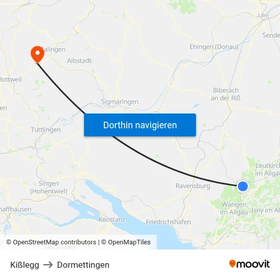Kißlegg to Dormettingen map