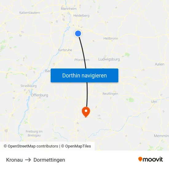 Kronau to Dormettingen map