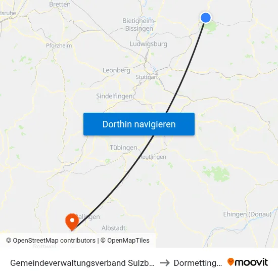 Gemeindeverwaltungsverband Sulzbach to Dormettingen map