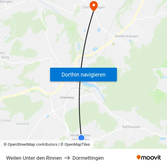 Weilen Unter den Rinnen to Dormettingen map