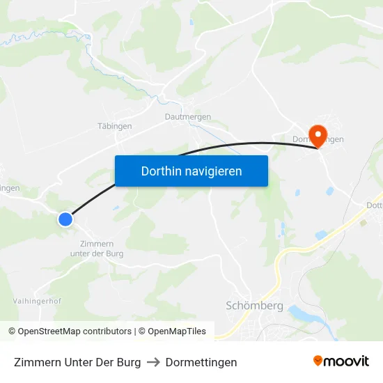 Zimmern Unter Der Burg to Dormettingen map