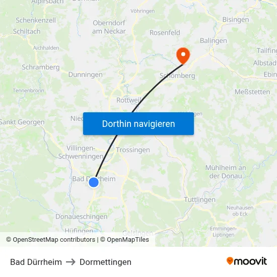 Bad Dürrheim to Dormettingen map