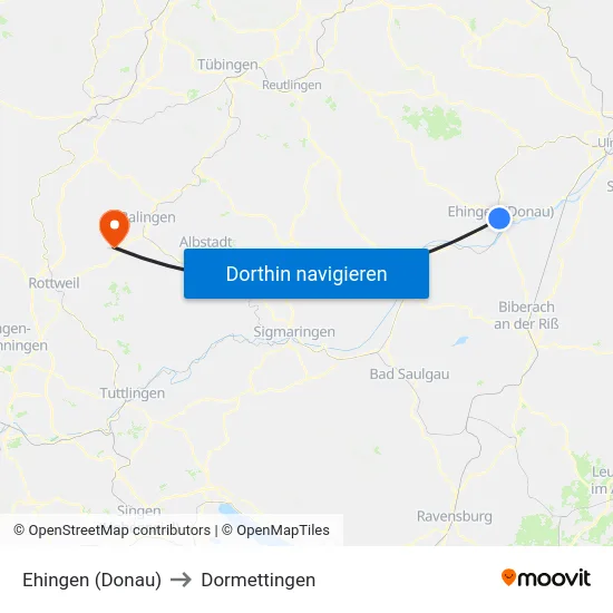 Ehingen (Donau) to Dormettingen map