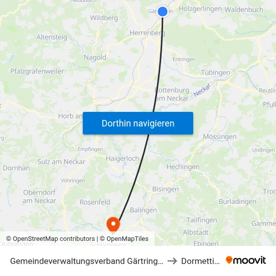 Gemeindeverwaltungsverband Gärtringen/Ehningen to Dormettingen map