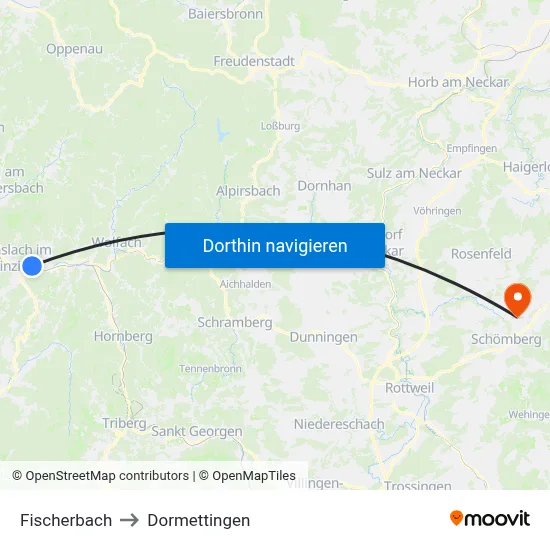 Fischerbach to Dormettingen map