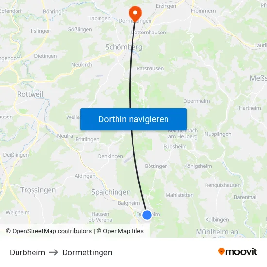 Dürbheim to Dormettingen map