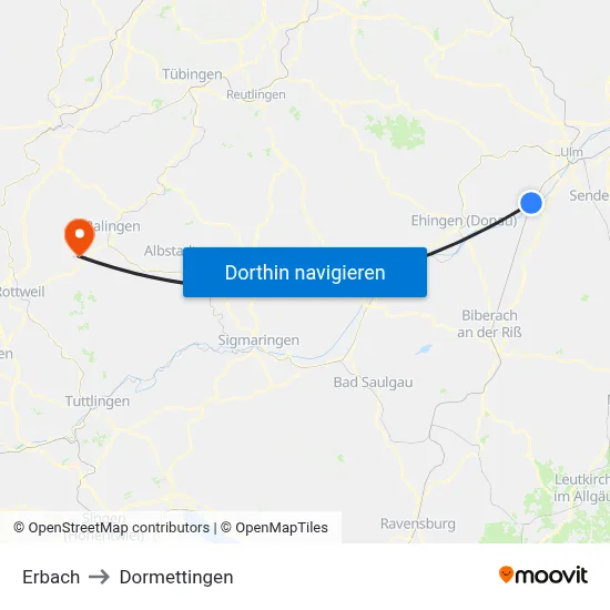 Erbach to Dormettingen map