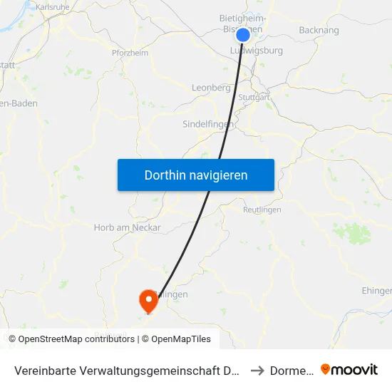 Vereinbarte Verwaltungsgemeinschaft Der Stadt Bietigheim-Bissingen to Dormettingen map
