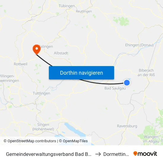 Gemeindeverwaltungsverband Bad Buchau to Dormettingen map