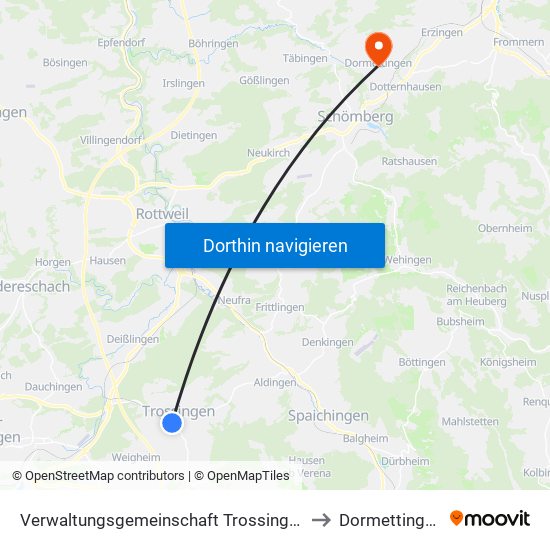 Verwaltungsgemeinschaft Trossingen to Dormettingen map