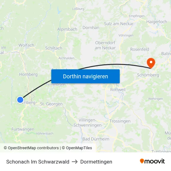Schonach Im Schwarzwald to Dormettingen map
