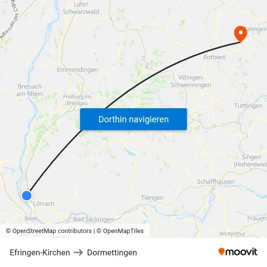 Efringen-Kirchen to Dormettingen map