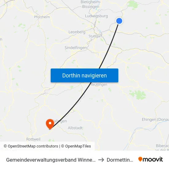 Gemeindeverwaltungsverband Winnenden to Dormettingen map