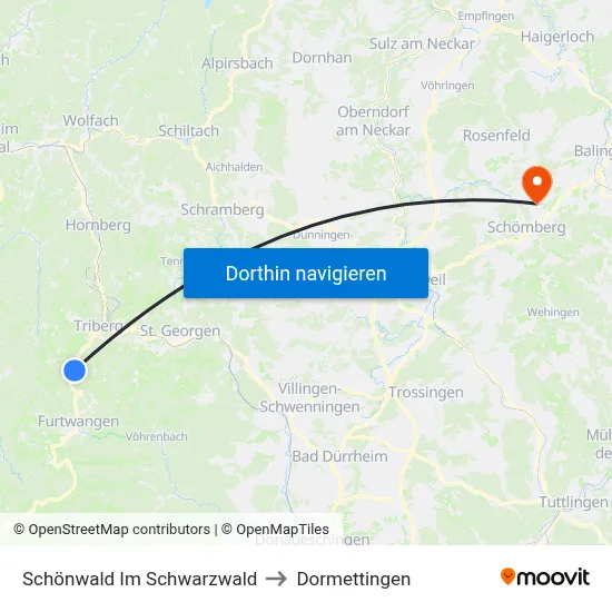 Schönwald Im Schwarzwald to Dormettingen map