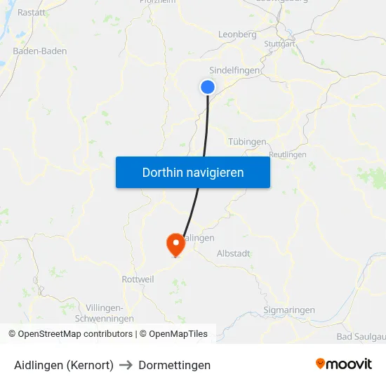 Aidlingen (Kernort) to Dormettingen map