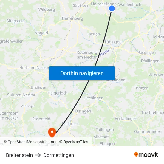 Breitenstein to Dormettingen map