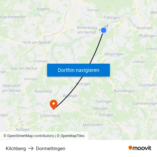Kilchberg to Dormettingen map