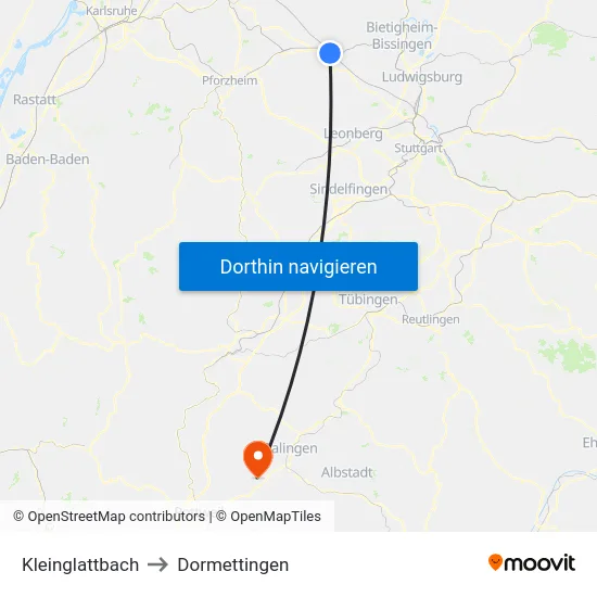 Kleinglattbach to Dormettingen map