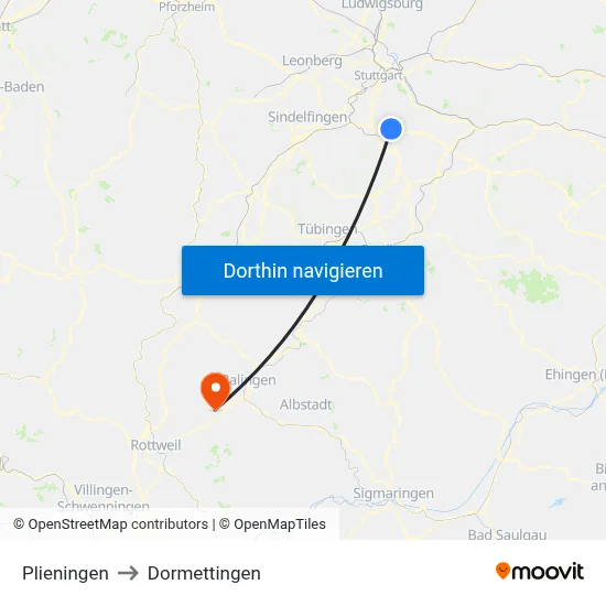 Plieningen to Dormettingen map