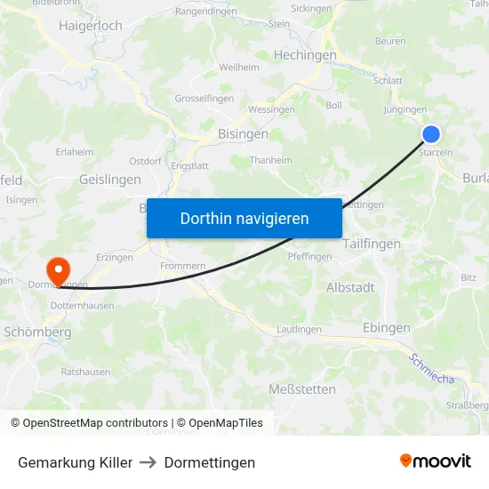 Gemarkung Killer to Dormettingen map