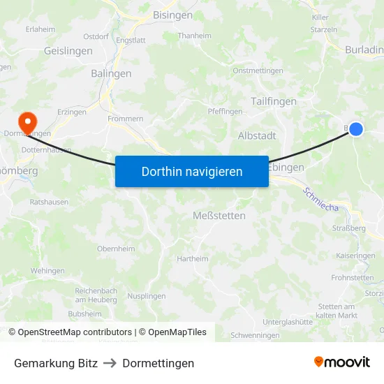 Gemarkung Bitz to Dormettingen map