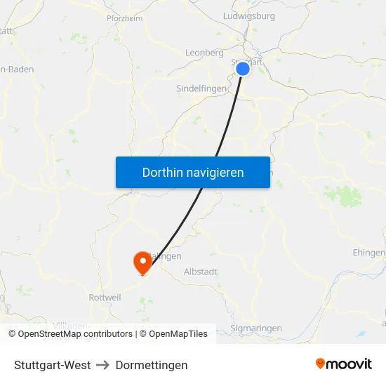 Stuttgart-West to Dormettingen map