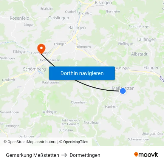 Gemarkung Meßstetten to Dormettingen map