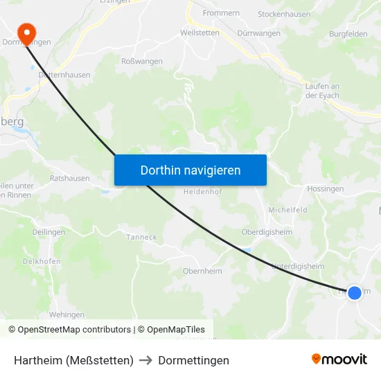 Hartheim (Meßstetten) to Dormettingen map