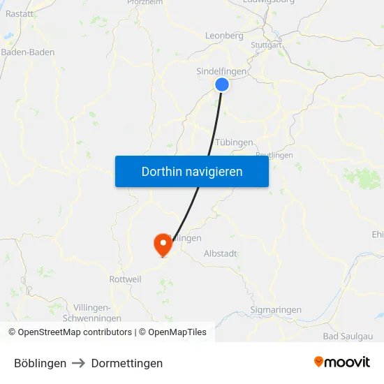 Böblingen to Dormettingen map