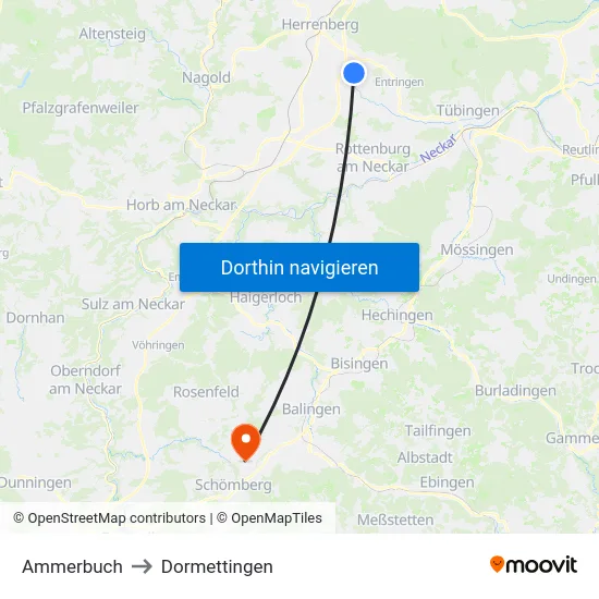 Ammerbuch to Dormettingen map
