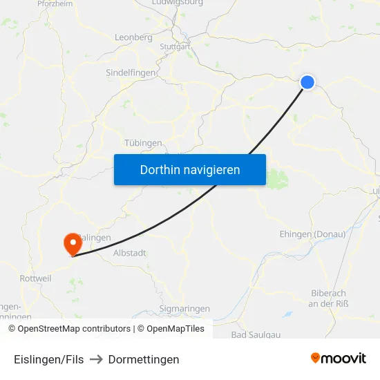 Eislingen/Fils to Dormettingen map
