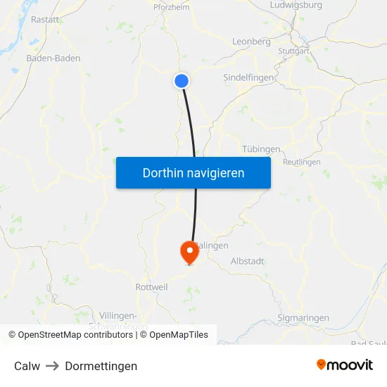 Calw to Dormettingen map