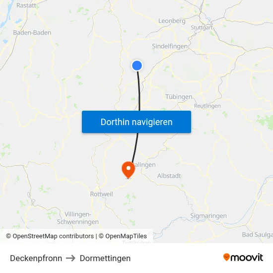Deckenpfronn to Dormettingen map