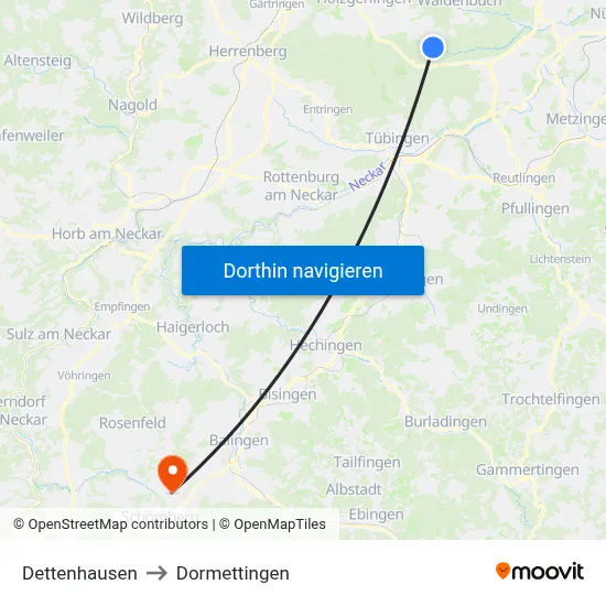 Dettenhausen to Dormettingen map
