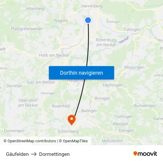 Gäufelden to Dormettingen map